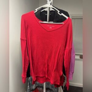American Eagle Outfitters Women's Vibrant Red V-Neck Sweater